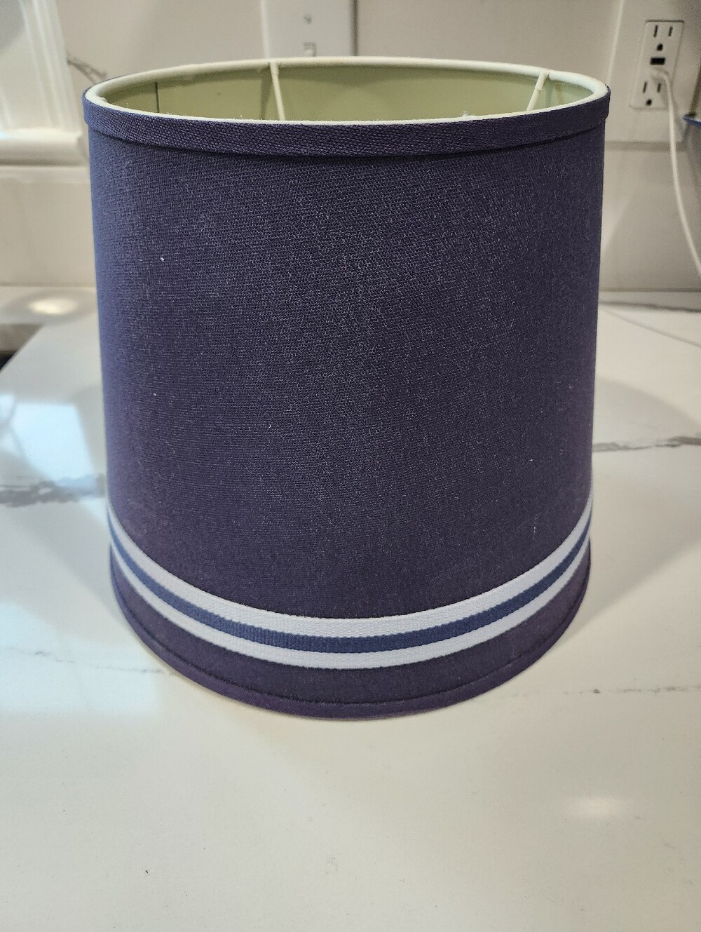 Pottery Barn Kids Navy Blue Drum Lampshade with Light Blue Striped Trim